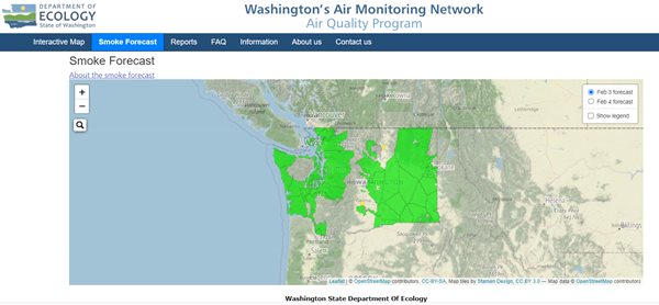 screenshot of smoke forecast map