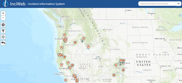 screenshot of inciweb map